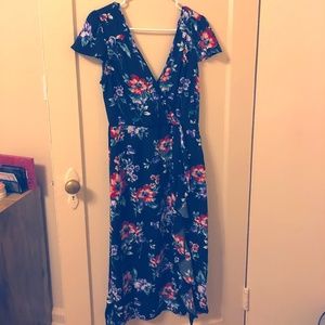 Black Floral Print Midi Dress